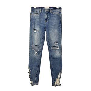 We The Free Distressed Stretch Straight Skinny Jean Raw Chewed Hem Sz 26